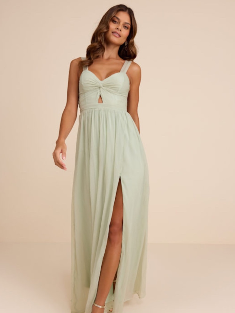 Lulus Aria Sage Green Crinkle Twist-front Maxi Dress - Size XL